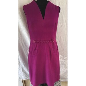 Trina Turk Dress Womens M Wool Basket weave Sheath Sleeveless  Deep Pink